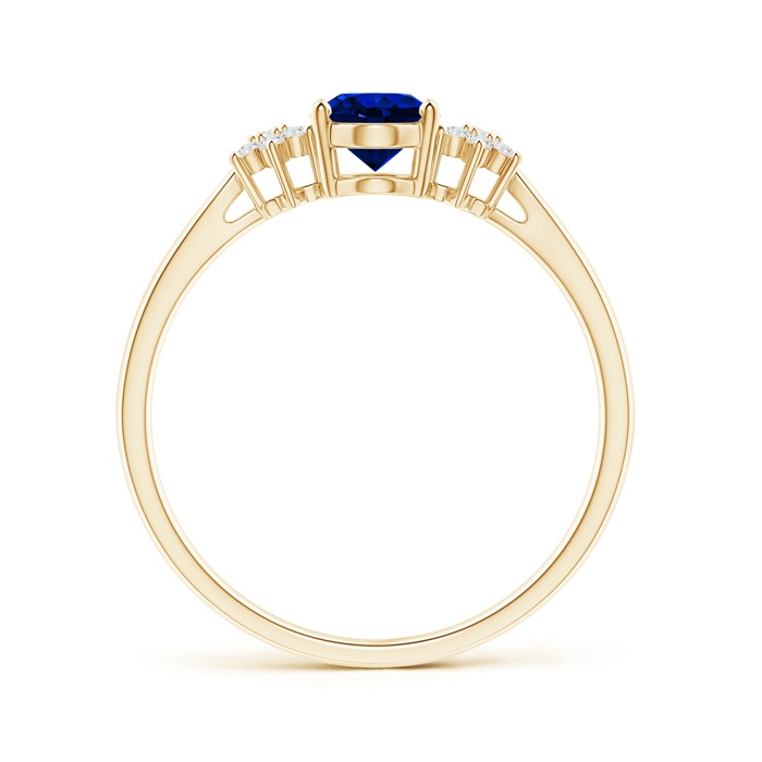 7x5mm AAAA Oval Sapphire Solitaire Ring with Diamond Clusters in Yellow Gold product image