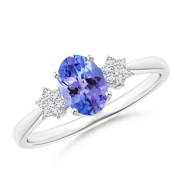 7x5mm AA Oval Tanzanite Solitaire Ring with Diamond Clustres in White Gold