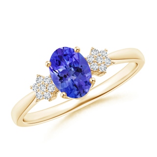 7x5mm AAA Oval Tanzanite Solitaire Ring with Diamond Clustres in 9K Yellow Gold
