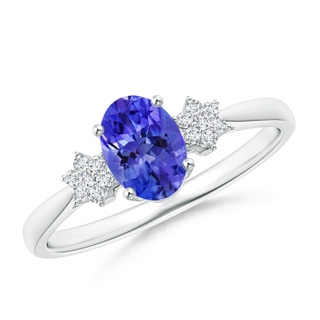 7x5mm AAA Oval Tanzanite Solitaire Ring with Diamond Clustres in White Gold