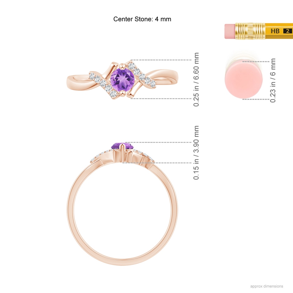 4mm A Solitaire Amethyst Bypass Promise Ring with Diamond Accents in Rose Gold ruler