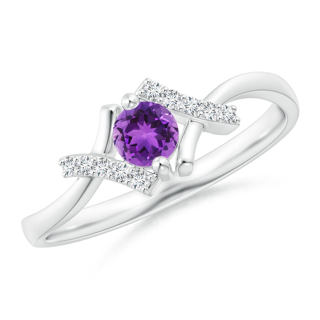 4mm AAA Solitaire Amethyst Bypass Promise Ring with Diamond Accents in White Gold
