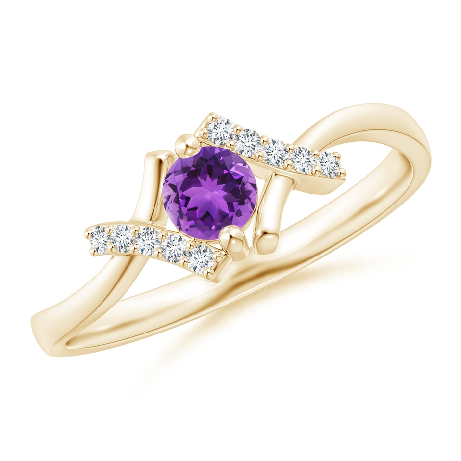 4mm AAA Solitaire Amethyst Bypass Promise Ring with Diamond Accents in Yellow Gold 