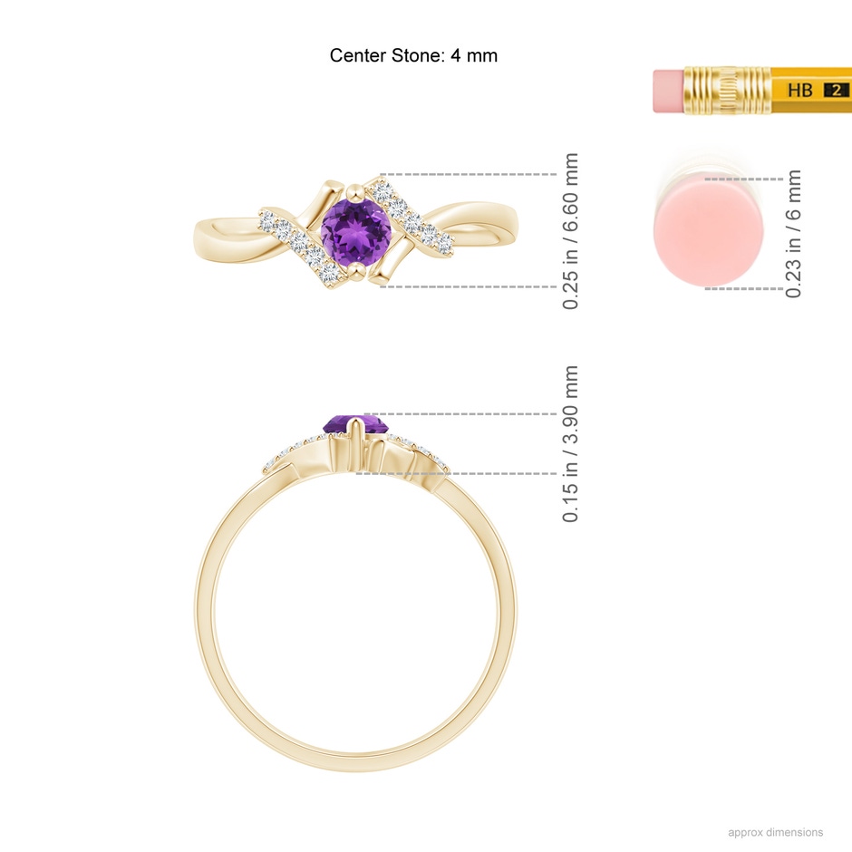 4mm AAA Solitaire Amethyst Bypass Promise Ring with Diamond Accents in Yellow Gold ruler