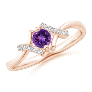 4mm AAAA Solitaire Amethyst Bypass Promise Ring with Diamond Accents in Rose Gold