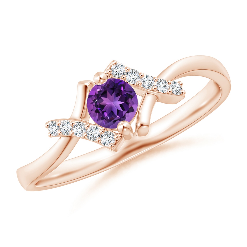 4mm AAAA Solitaire Amethyst Bypass Promise Ring with Diamond Accents in Rose Gold 