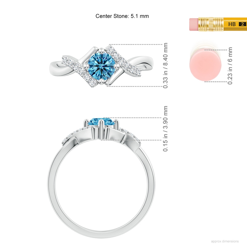 5.1mm AAAA Solitaire Fancy Intense Blue Diamond Bypass Promise Ring with Accents in P950 Platinum ruler