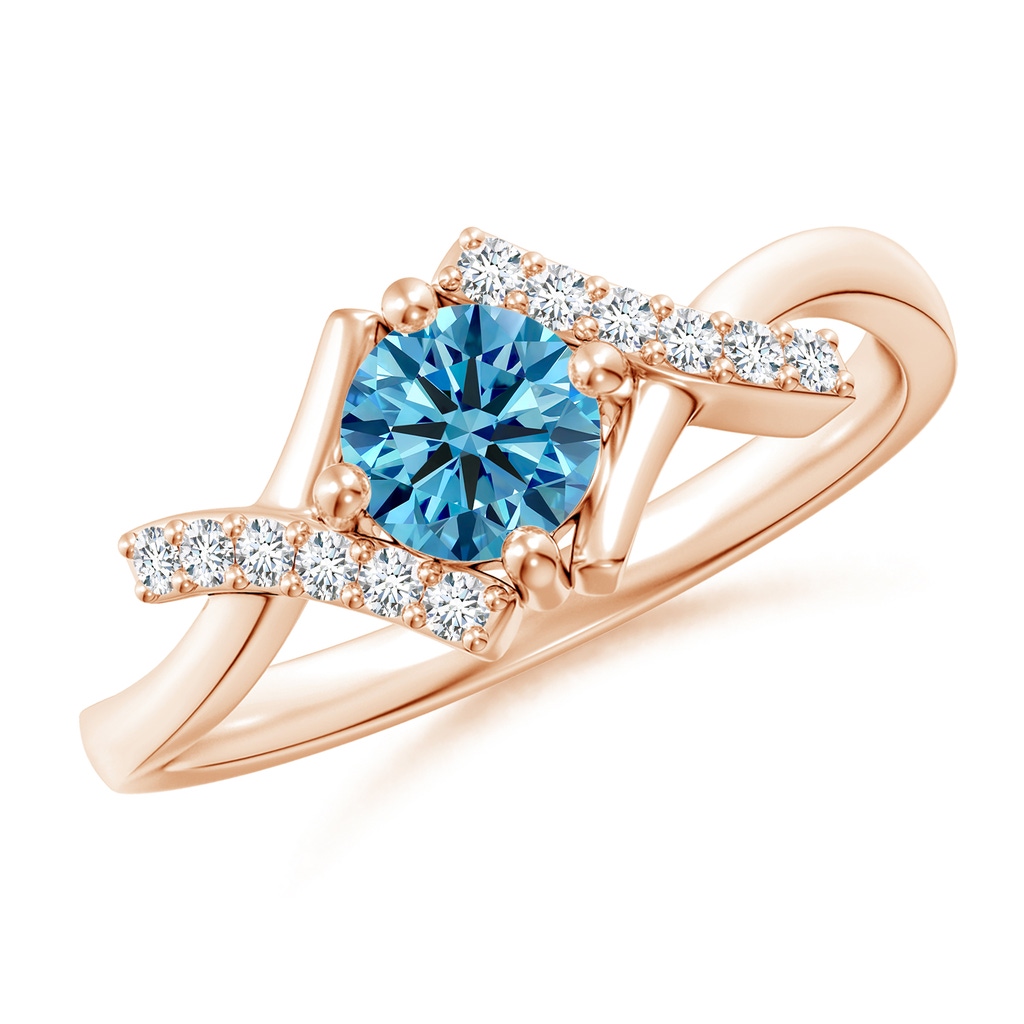 5.1mm AAAA Solitaire Fancy Intense Blue Diamond Bypass Promise Ring with Accents in Rose Gold