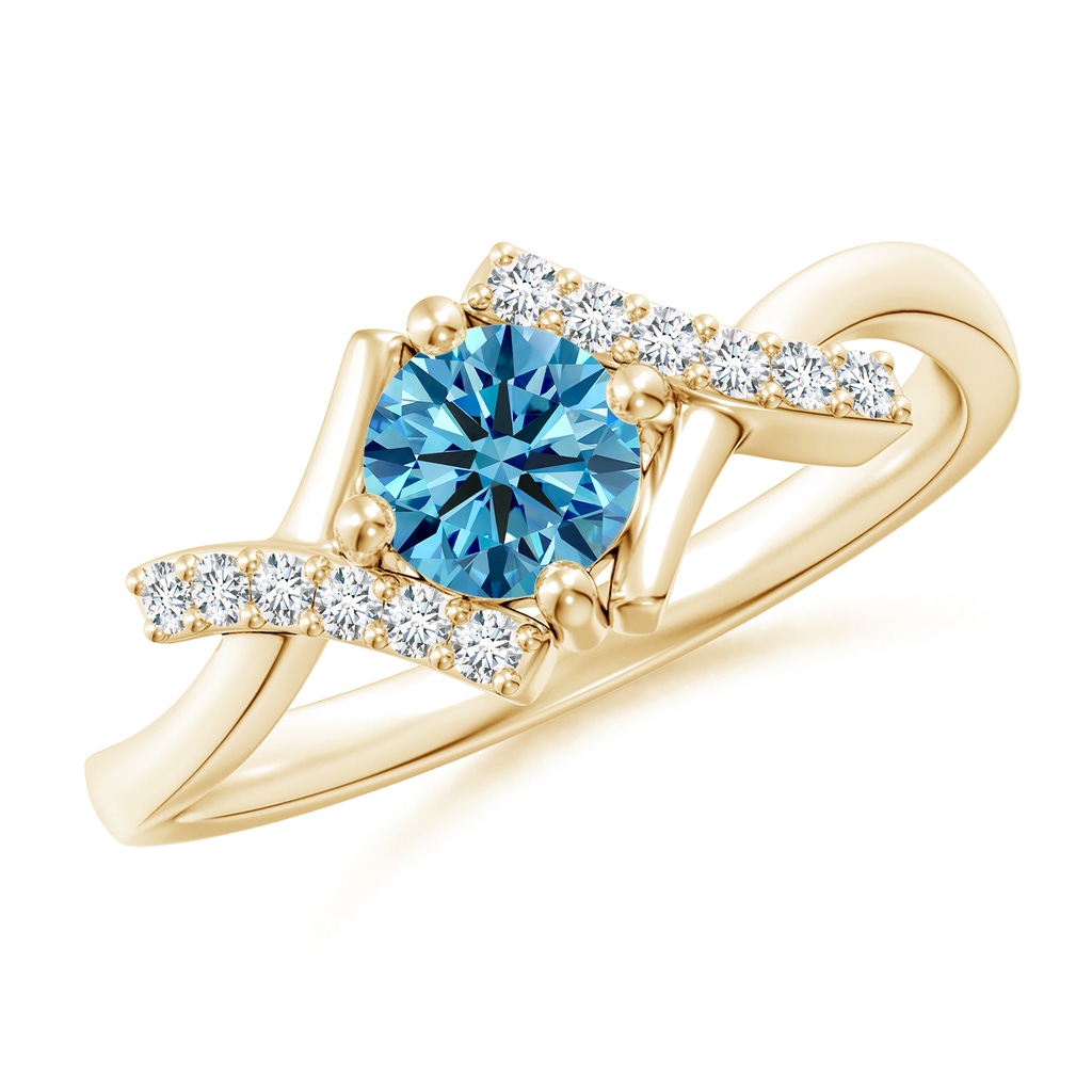 5.1mm AAAA Solitaire Fancy Intense Blue Diamond Bypass Promise Ring with Accents in Yellow Gold