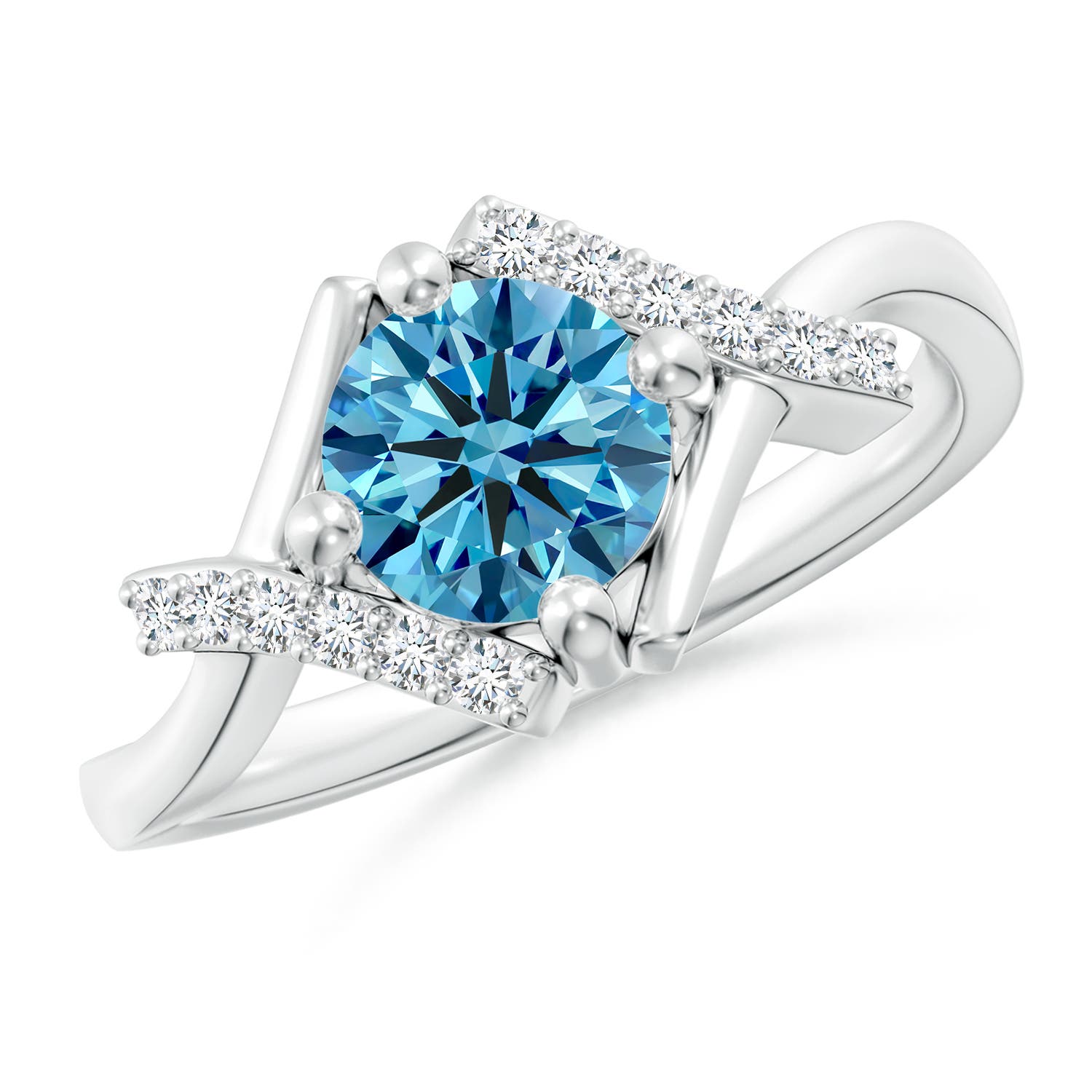 Angara 1.12 CTW Solitaire Fancy Intense Blue Diamond Bypass Engagement Ring with Accents in Platinum
