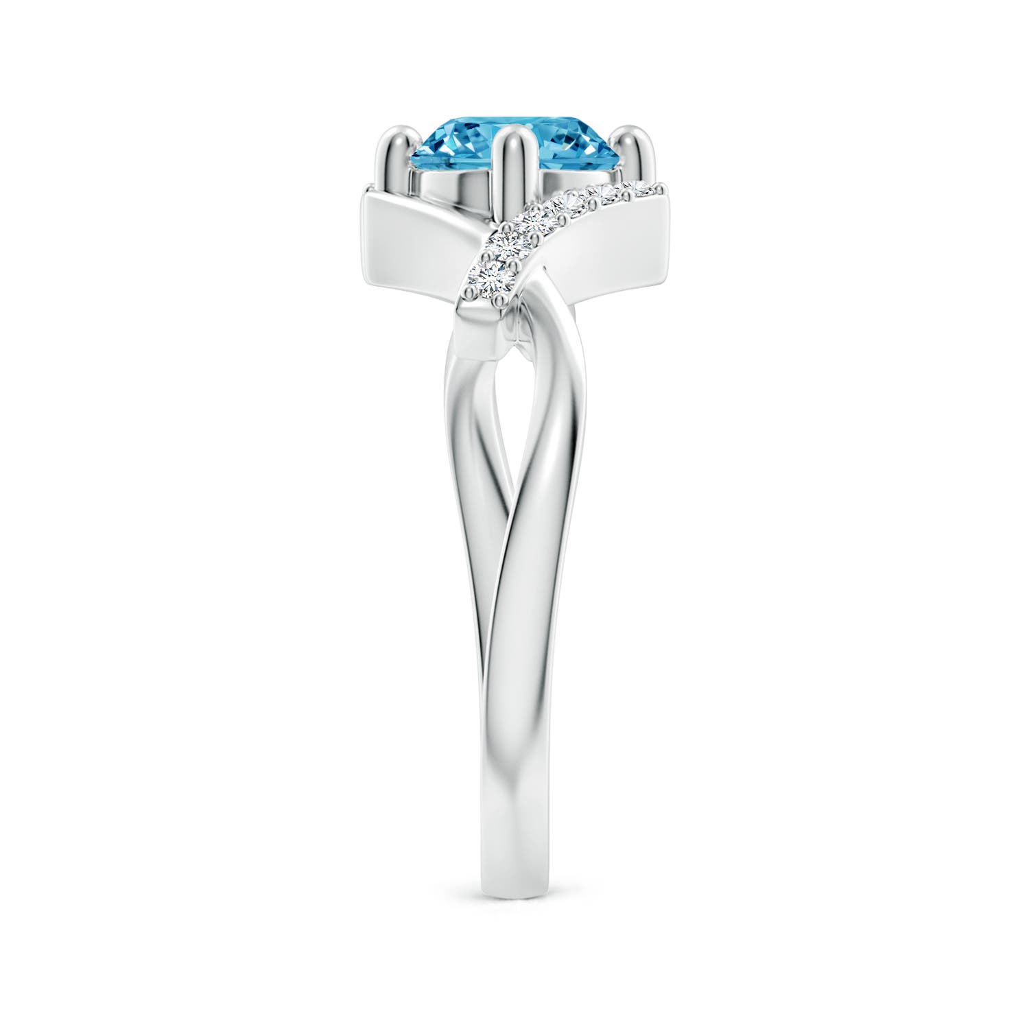 6.4mm AAAA Solitaire Fancy Intense Blue Diamond Bypass Promise Ring with Accents in White Gold - side 3