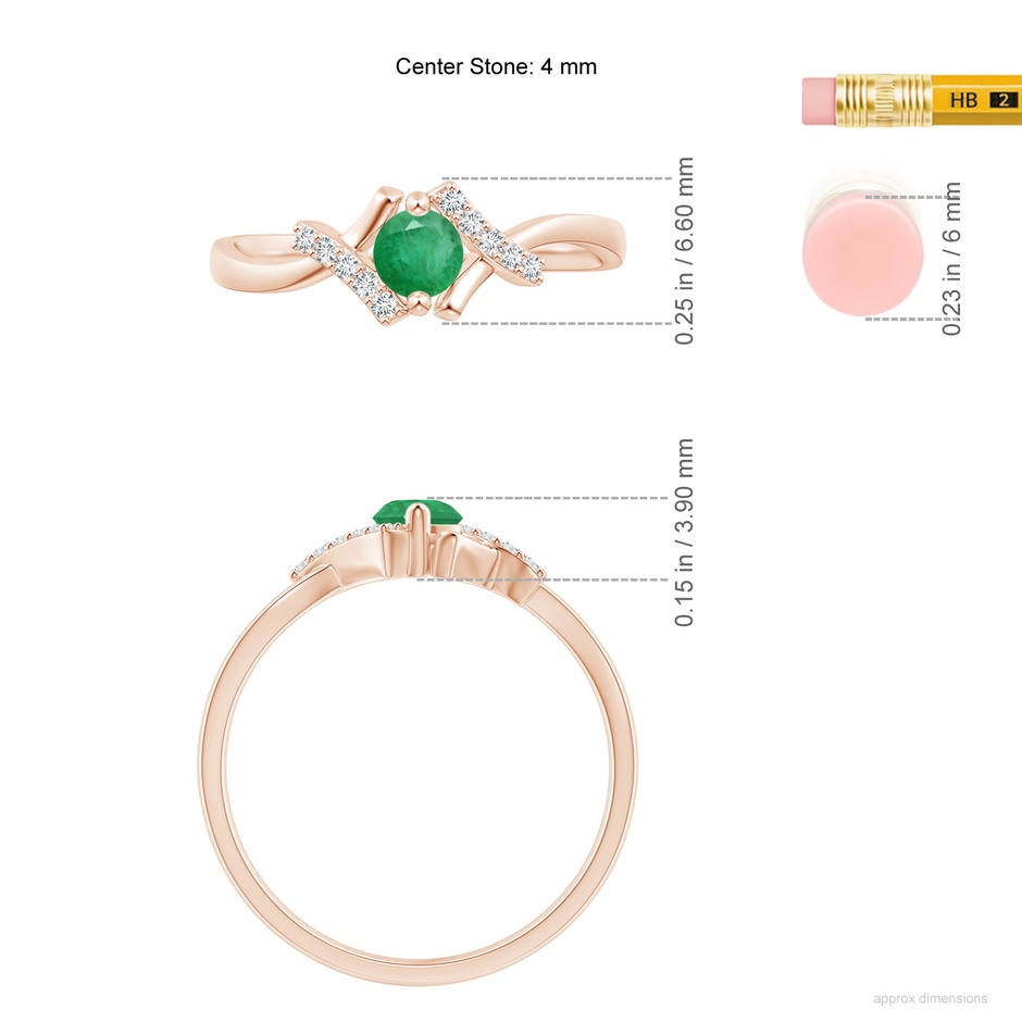 4mm A Solitaire Emerald Bypass Promise Ring with Diamond Accents in Rose Gold ruler