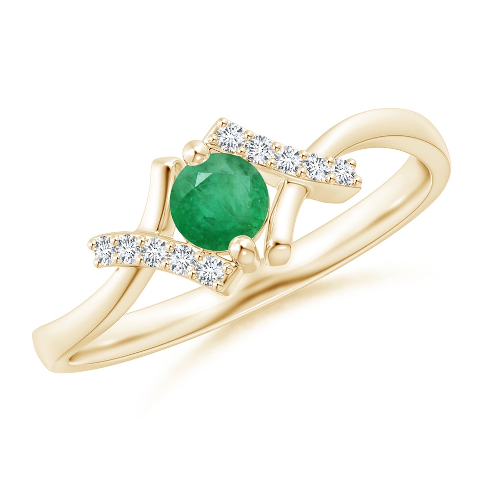 4mm A Solitaire Emerald Bypass Promise Ring with Diamond Accents in Yellow Gold 