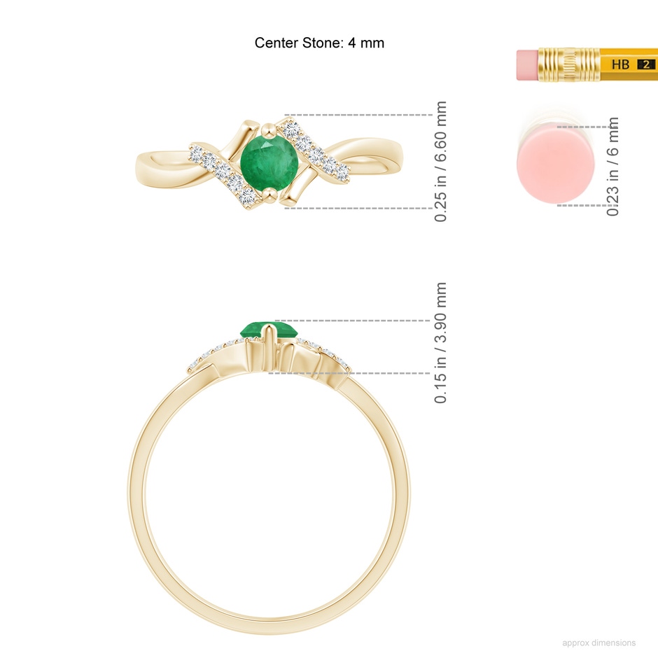 4mm A Solitaire Emerald Bypass Promise Ring with Diamond Accents in Yellow Gold ruler