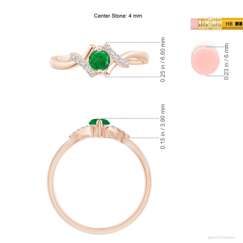 4mm AA Solitaire Emerald Bypass Promise Ring with Diamond Accents in Rose Gold ruler