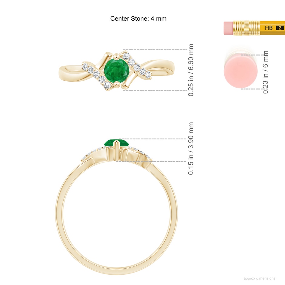 4mm AA Solitaire Emerald Bypass Promise Ring with Diamond Accents in Yellow Gold ruler