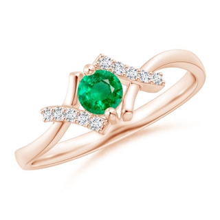 4mm AAA Solitaire Emerald Bypass Promise Ring with Diamond Accents in Rose Gold