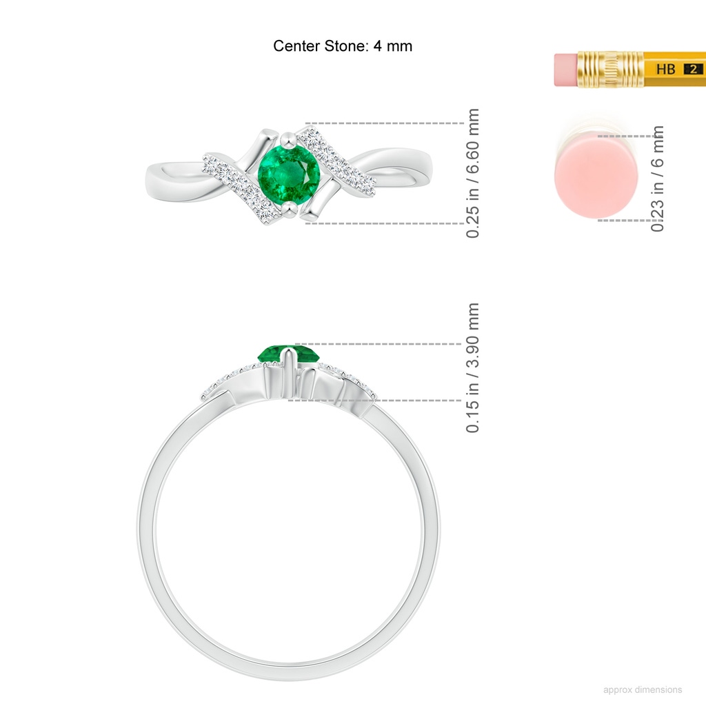 4mm AAA Solitaire Emerald Bypass Promise Ring with Diamond Accents in White Gold ruler