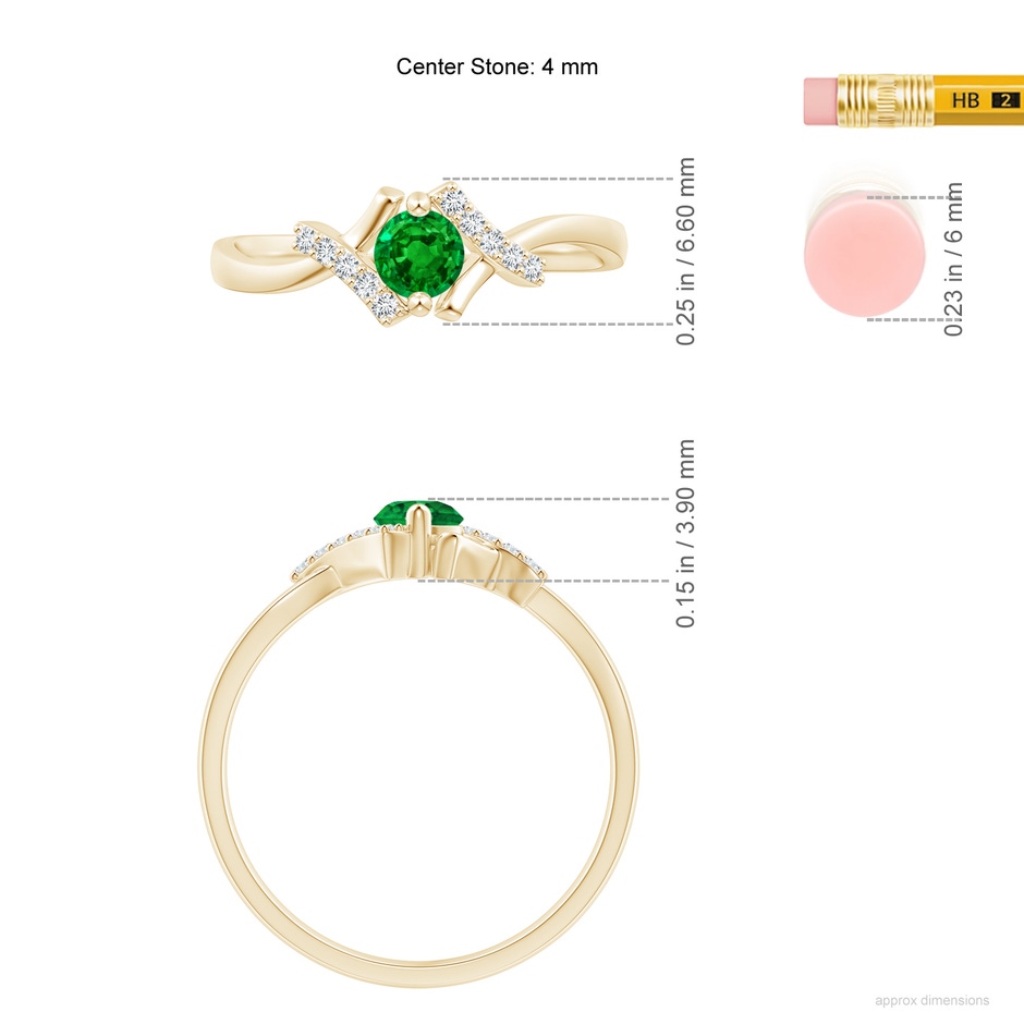 4mm AAAA Solitaire Emerald Bypass Promise Ring with Diamond Accents in 18K Yellow Gold ruler
