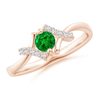 4mm AAAA Solitaire Emerald Bypass Promise Ring with Diamond Accents in Rose Gold
