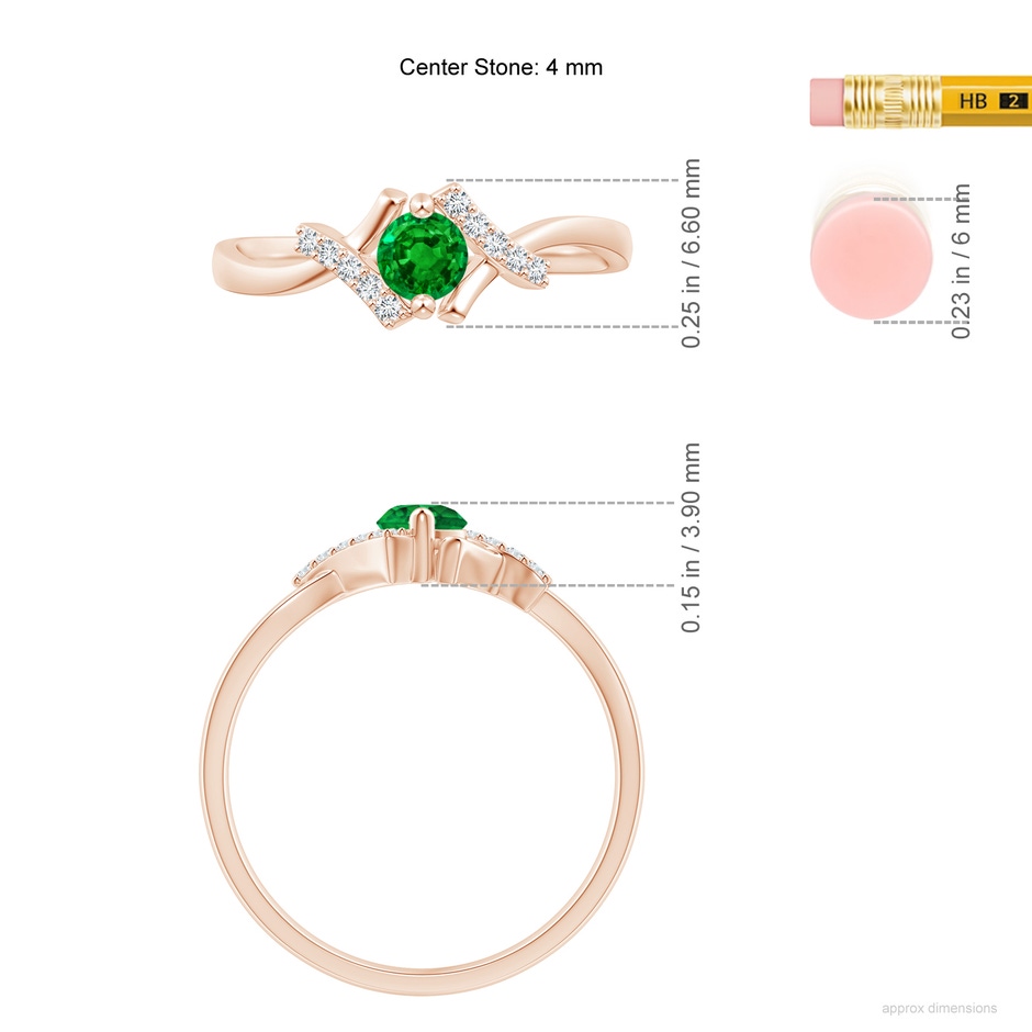 4mm AAAA Solitaire Emerald Bypass Promise Ring with Diamond Accents in Rose Gold ruler