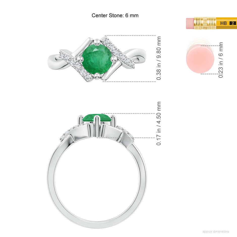 6mm A Solitaire Emerald Bypass Promise Ring with Diamond Accents in White Gold ruler