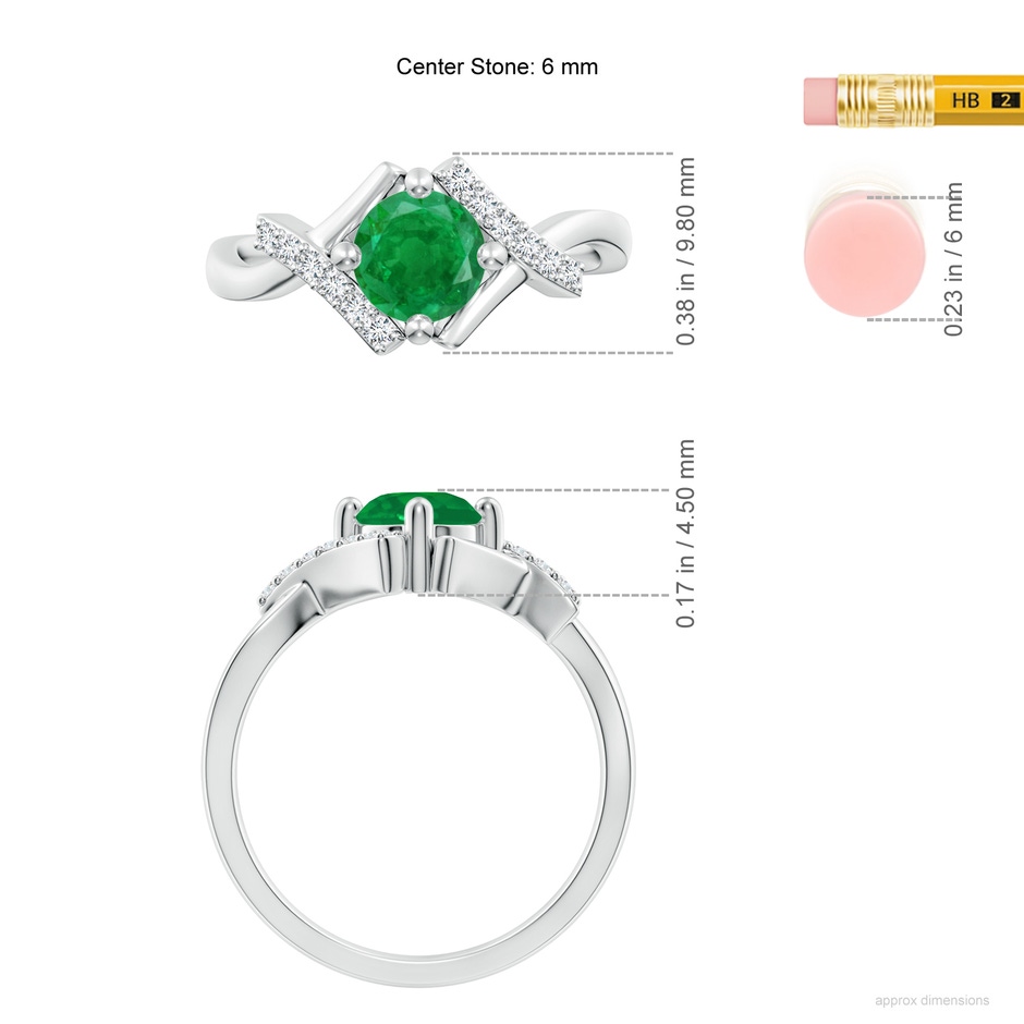 6mm AA Solitaire Emerald Bypass Promise Ring with Diamond Accents in White Gold ruler