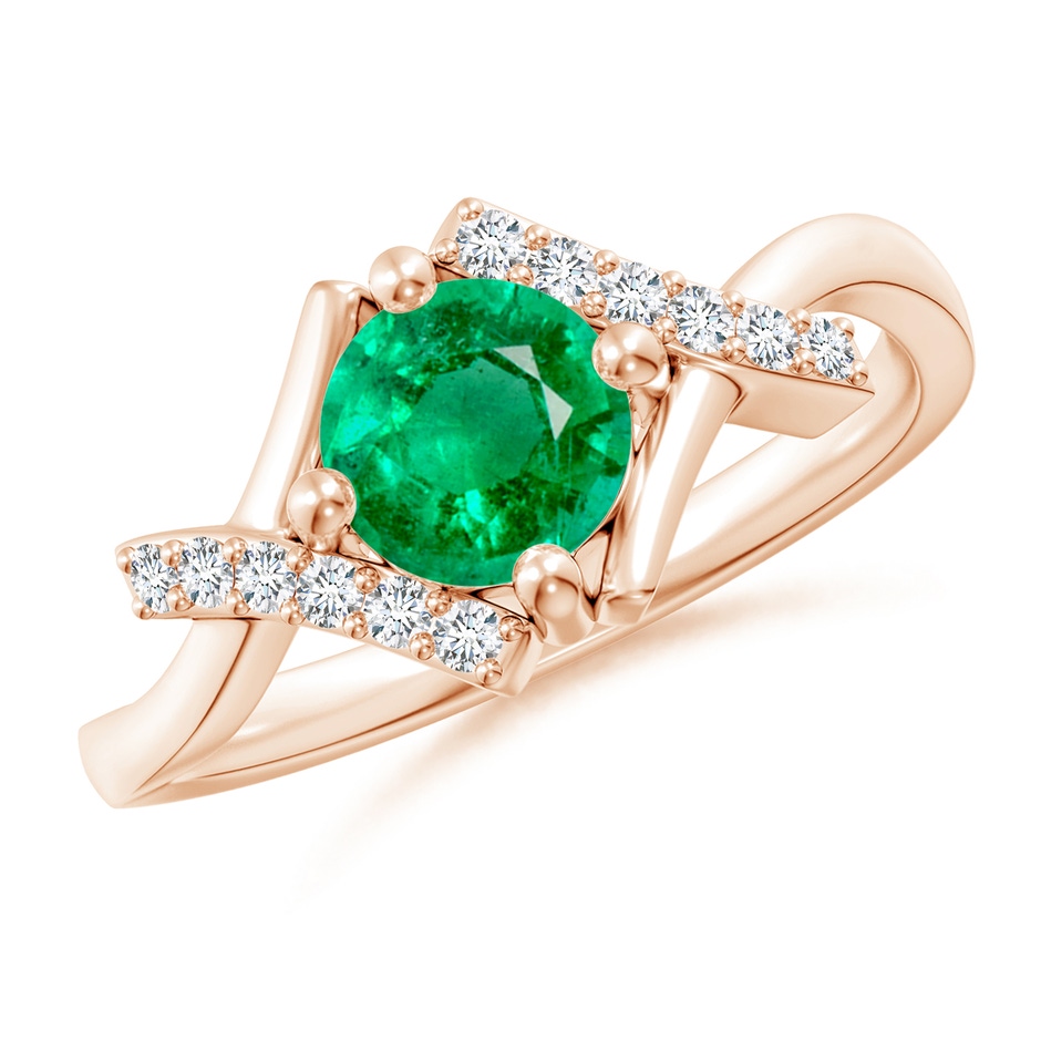 6mm AAA Solitaire Emerald Bypass Promise Ring with Diamond Accents in Rose Gold 