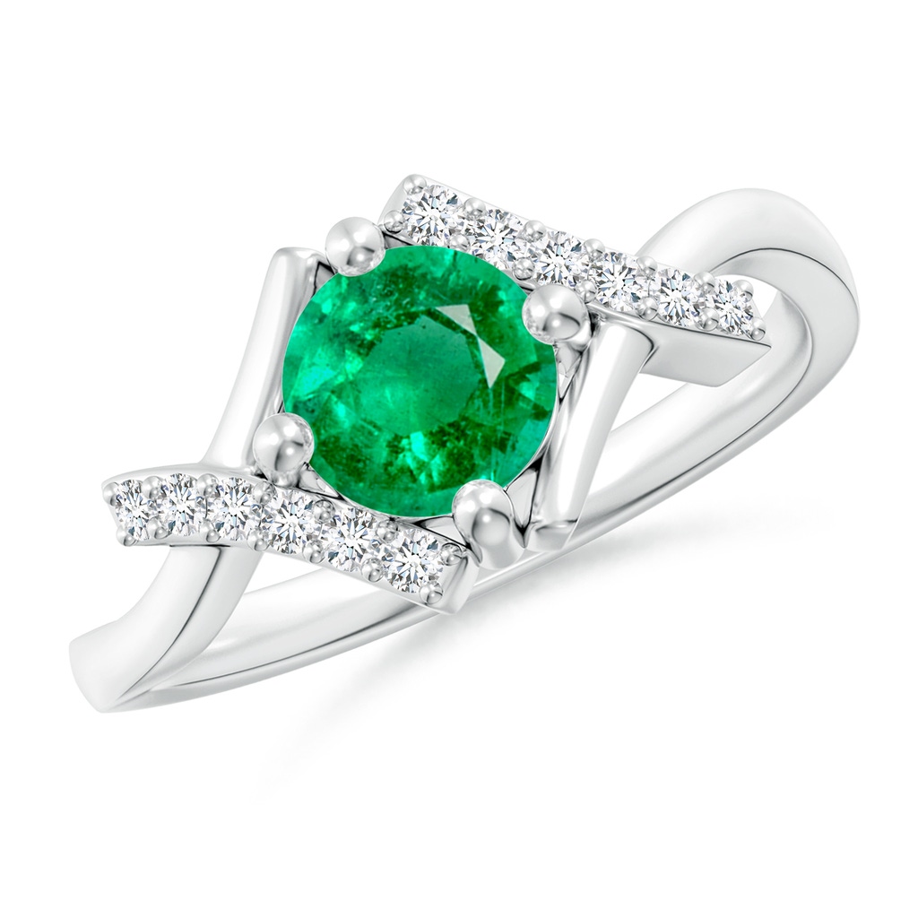 6mm AAA Solitaire Emerald Bypass Promise Ring with Diamond Accents in White Gold