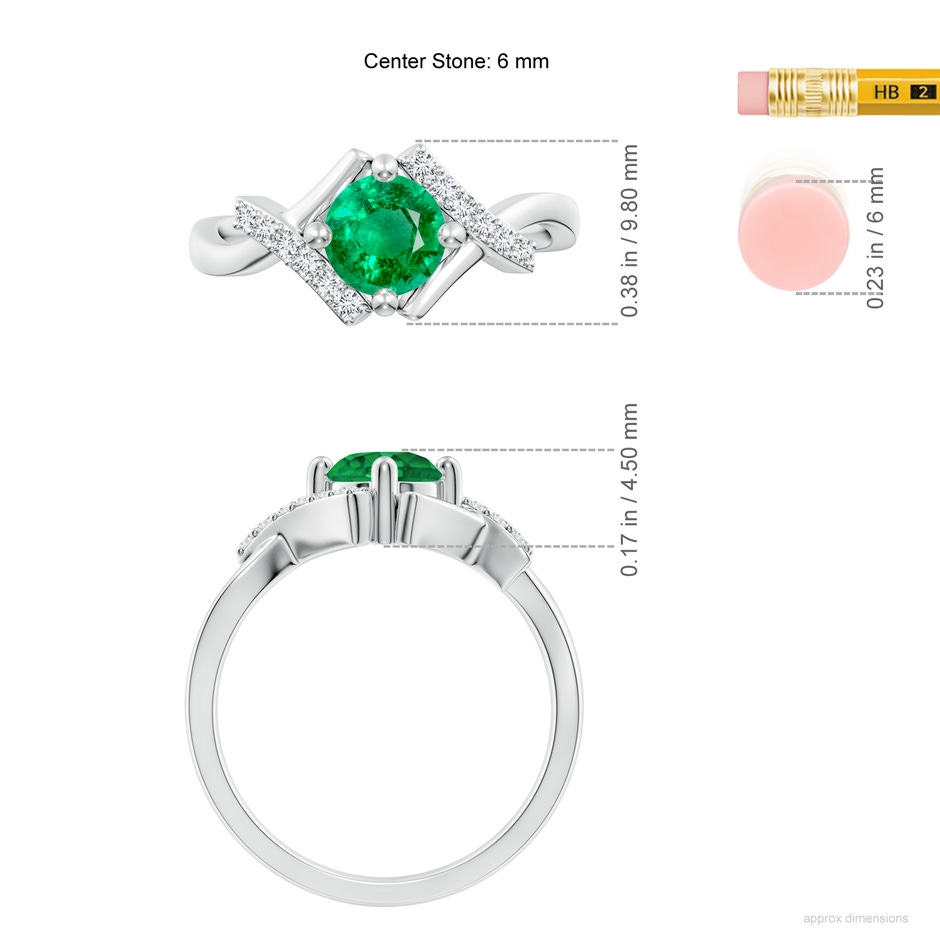 6mm AAA Solitaire Emerald Bypass Promise Ring with Diamond Accents in White Gold ruler