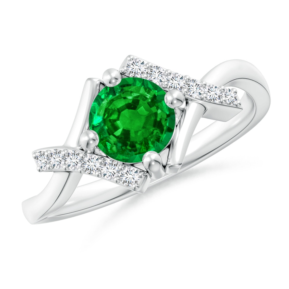 6mm AAAA Solitaire Emerald Bypass Promise Ring with Diamond Accents in White Gold 