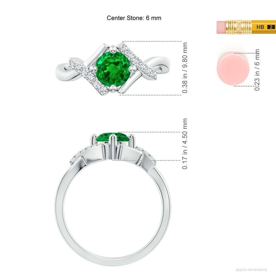 6mm AAAA Solitaire Emerald Bypass Promise Ring with Diamond Accents in White Gold ruler