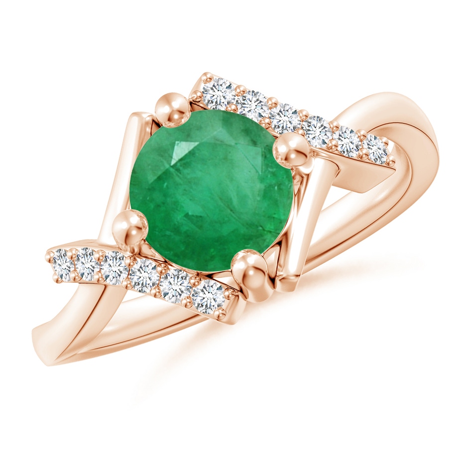 7mm A Solitaire Emerald Bypass Promise Ring with Diamond Accents in Rose Gold 