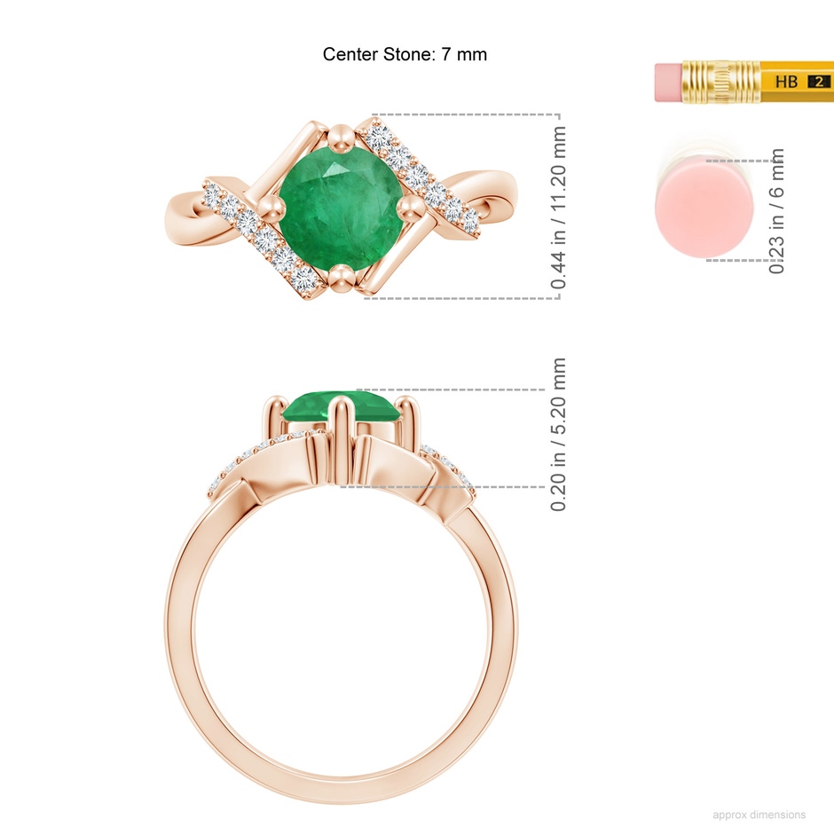 7mm A Solitaire Emerald Bypass Promise Ring with Diamond Accents in Rose Gold ruler