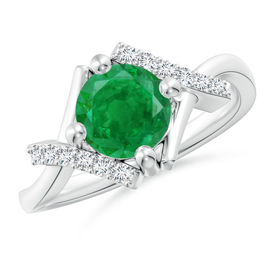 7mm AA Solitaire Emerald Bypass Promise Ring with Diamond Accents in White Gold 