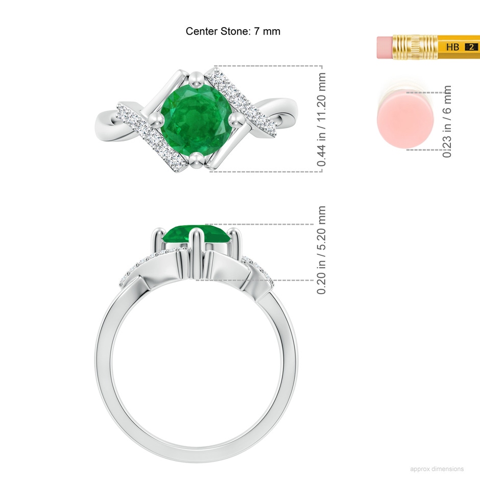 7mm AA Solitaire Emerald Bypass Promise Ring with Diamond Accents in White Gold ruler