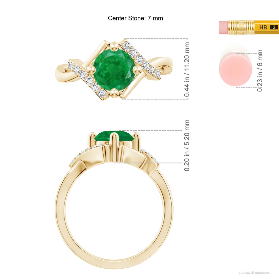 7mm AA Solitaire Emerald Bypass Promise Ring with Diamond Accents in Yellow Gold ruler