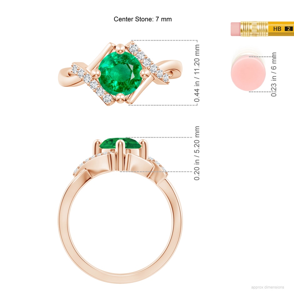 7mm AAA Solitaire Emerald Bypass Promise Ring with Diamond Accents in Rose Gold ruler