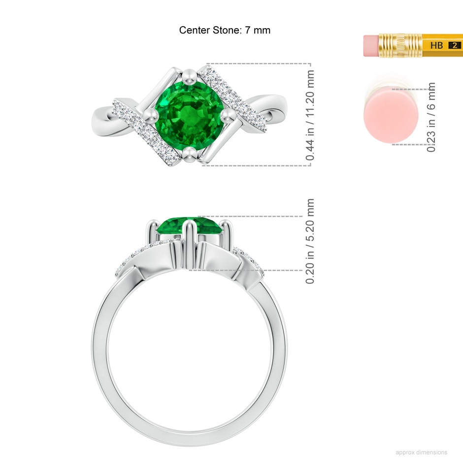 7mm AAAA Solitaire Emerald Bypass Promise Ring with Diamond Accents in White Gold ruler