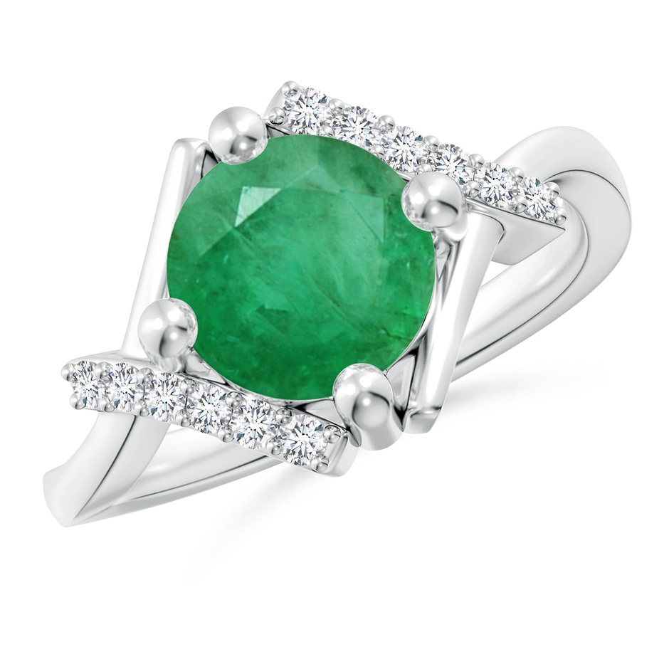 8mm A Solitaire Emerald Bypass Promise Ring with Diamond Accents in White Gold 