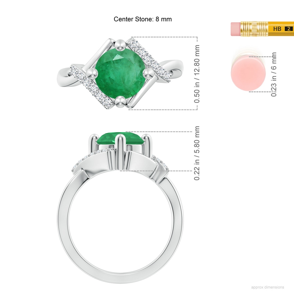 8mm A Solitaire Emerald Bypass Promise Ring with Diamond Accents in White Gold ruler