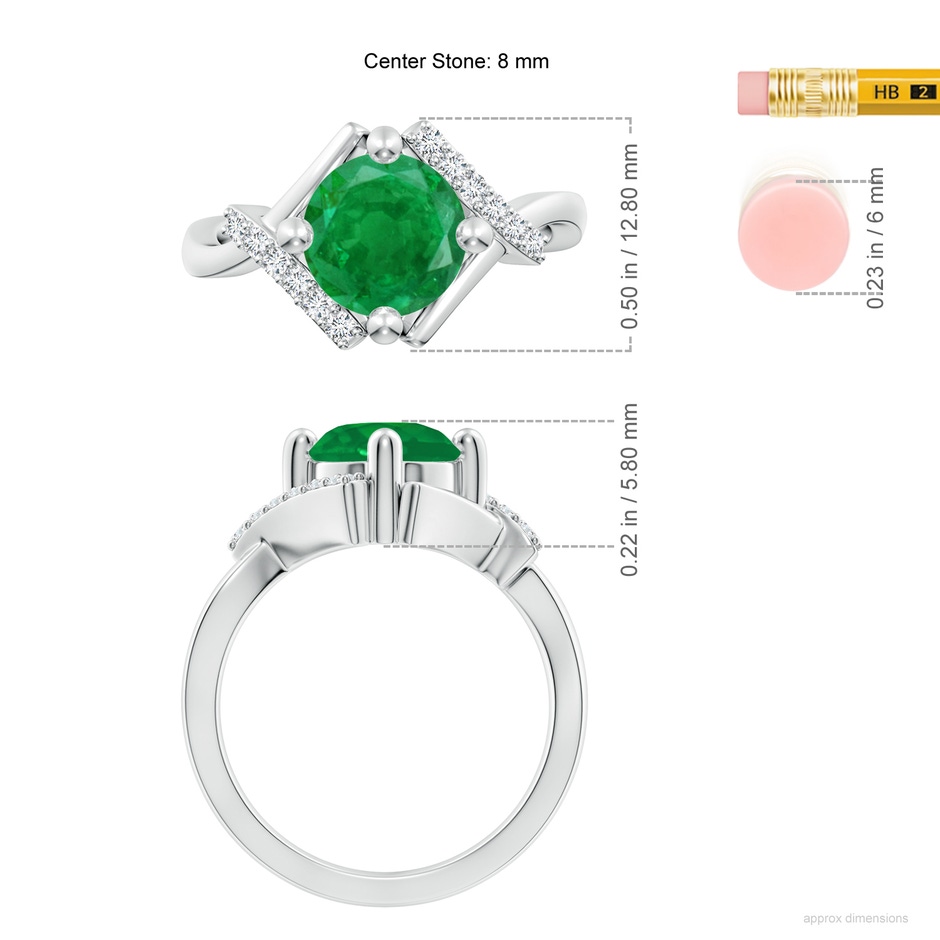 8mm AA Solitaire Emerald Bypass Promise Ring with Diamond Accents in 18K White Gold ruler