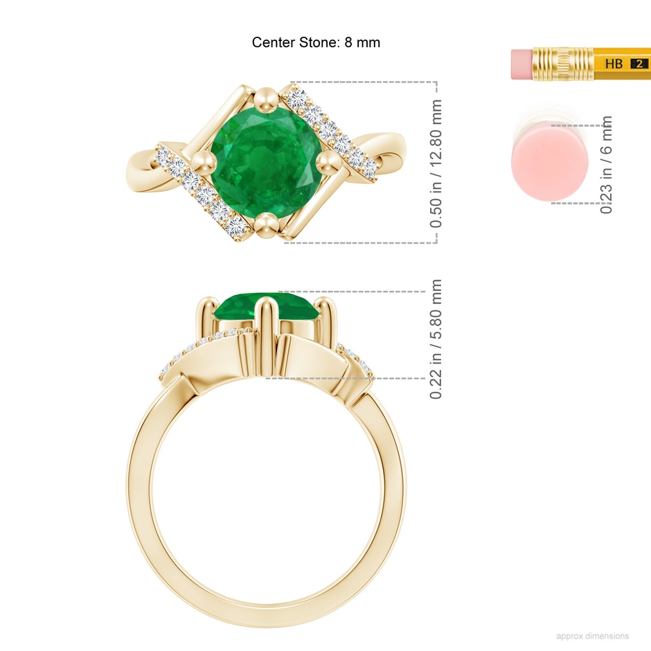 8mm AA Solitaire Emerald Bypass Promise Ring with Diamond Accents in Yellow Gold ruler
