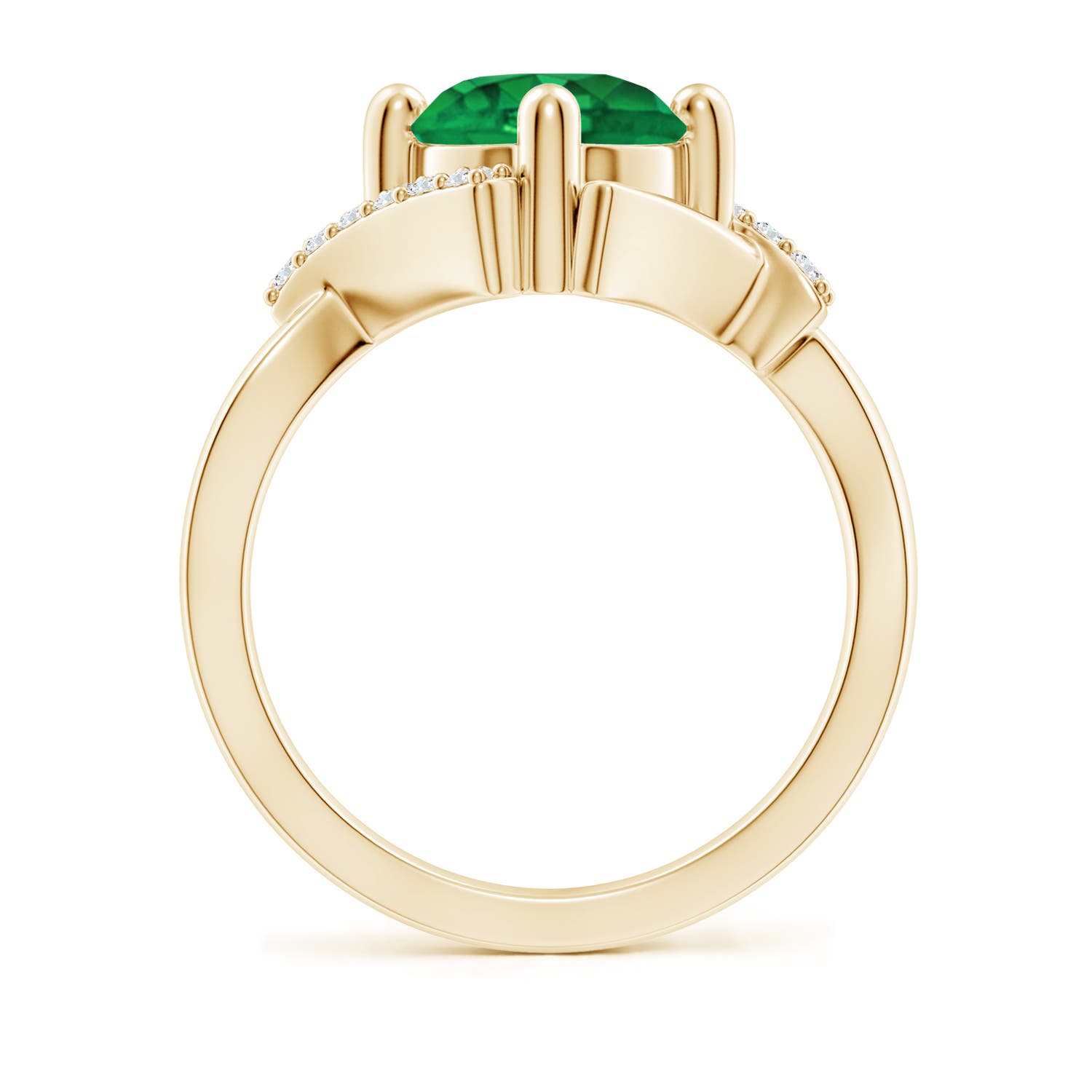 8mm AAA Solitaire Emerald Bypass Promise Ring with Diamond Accents in 18K Yellow Gold - side 2