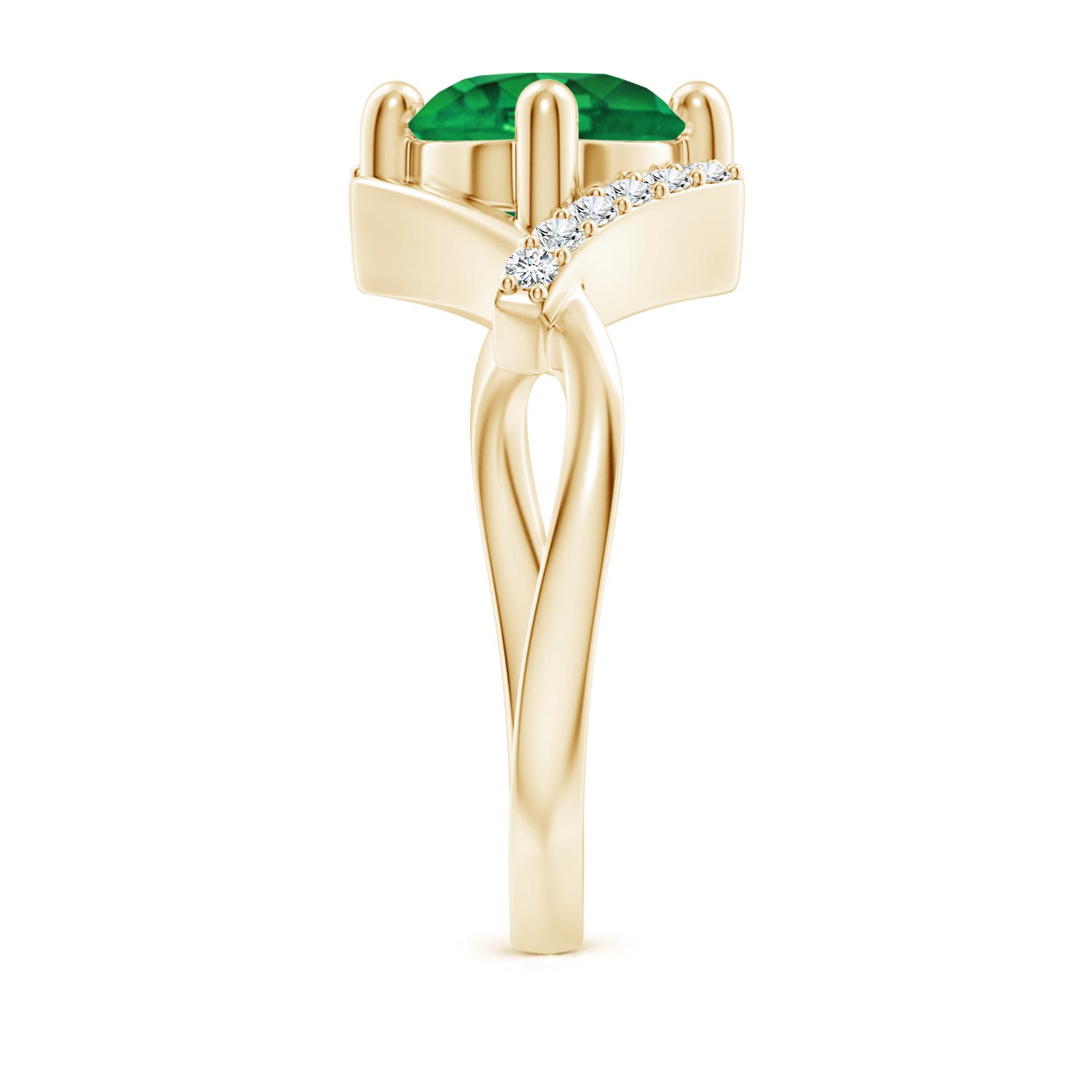 8mm AAA Solitaire Emerald Bypass Promise Ring with Diamond Accents in 18K Yellow Gold - side 3