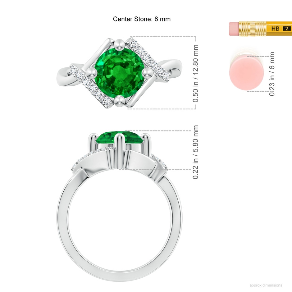 8mm AAAA Solitaire Emerald Bypass Promise Ring with Diamond Accents in S999 Silver ruler