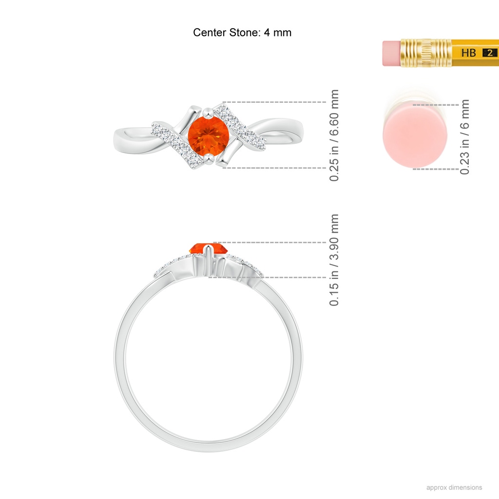 4mm AAA Solitaire Fire Opal Bypass Promise Ring with Diamond Accents in White Gold Ruler