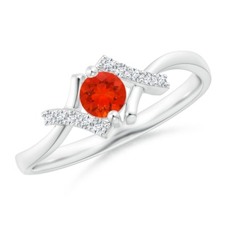 4mm AAAA Solitaire Fire Opal Bypass Promise Ring with Diamond Accents in P950 Platinum