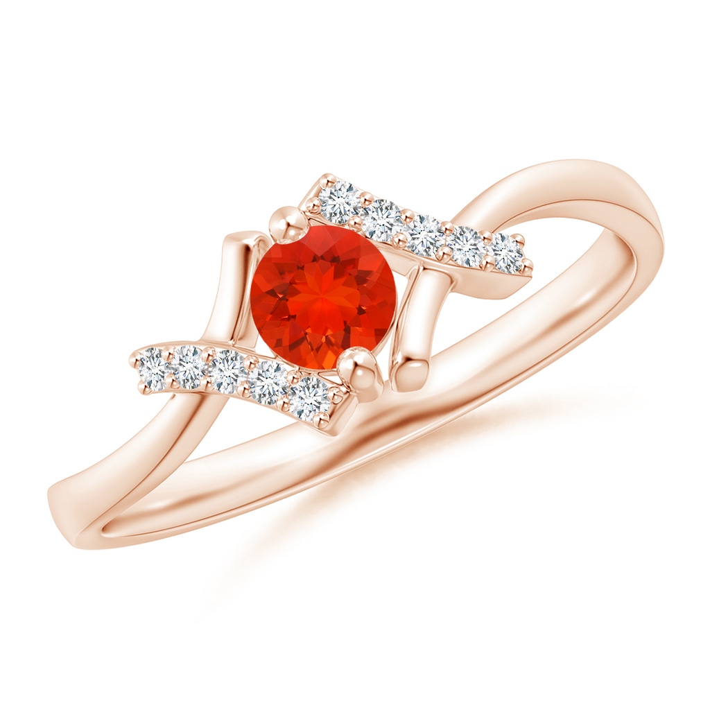 4mm AAAA Solitaire Fire Opal Bypass Promise Ring with Diamond Accents in Rose Gold