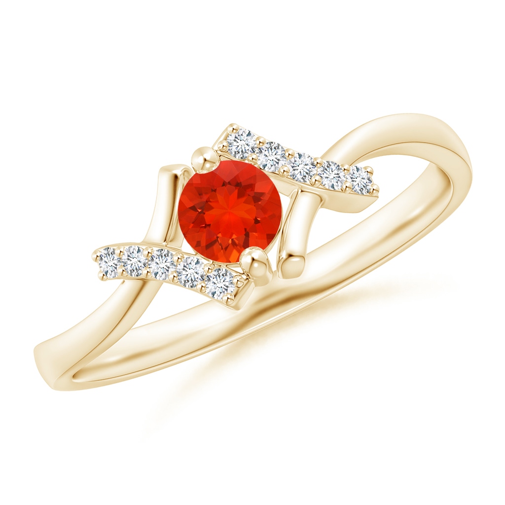 4mm AAAA Solitaire Fire Opal Bypass Promise Ring with Diamond Accents in Yellow Gold